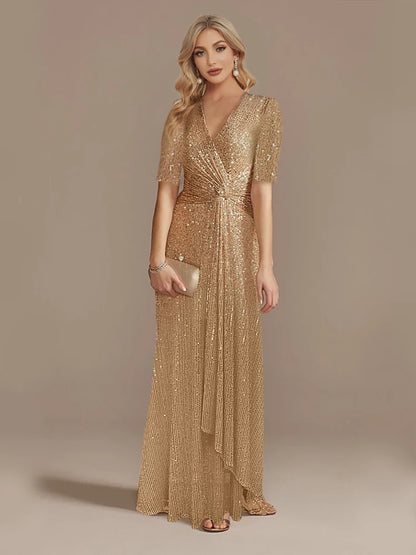 Luxury Sequin V-Neck Floor-Length Evening Gown for Women