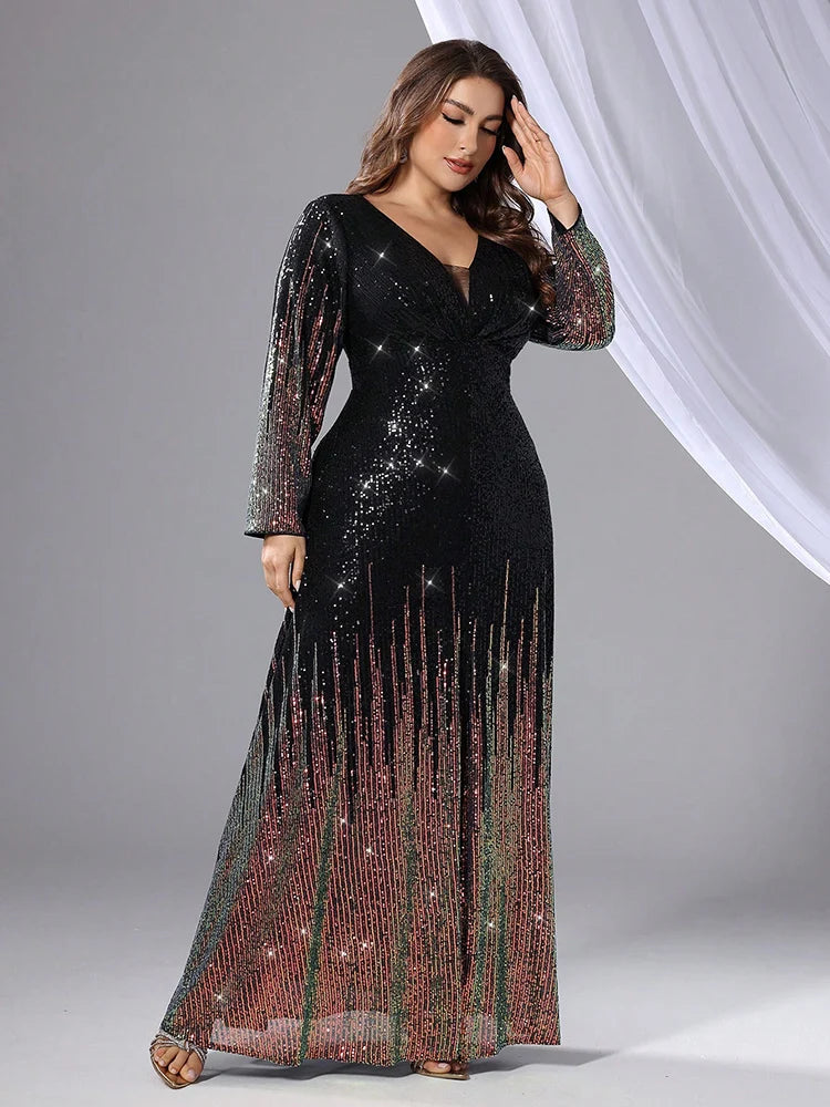 TOLEEN Plus Size Sequin Beaded Evening Gown