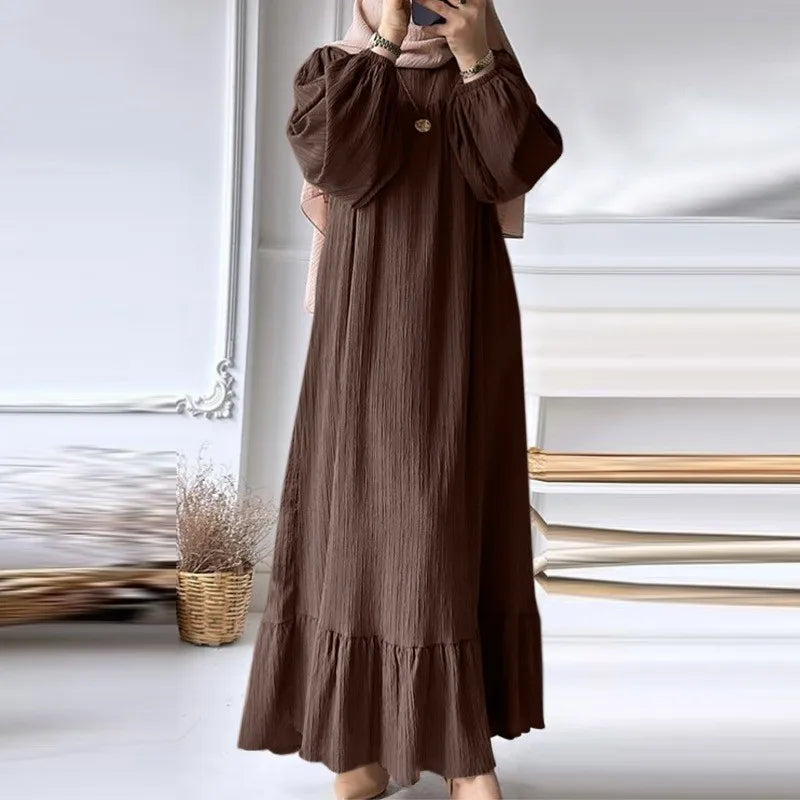 Women's Retro Long Sleeve Ruffle Hem Maxi Dress