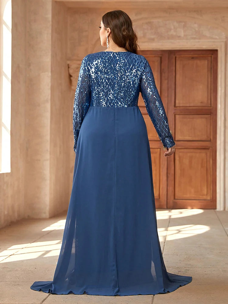 TOLEEN Plus Size Twist Knot Sequin Evening Gown