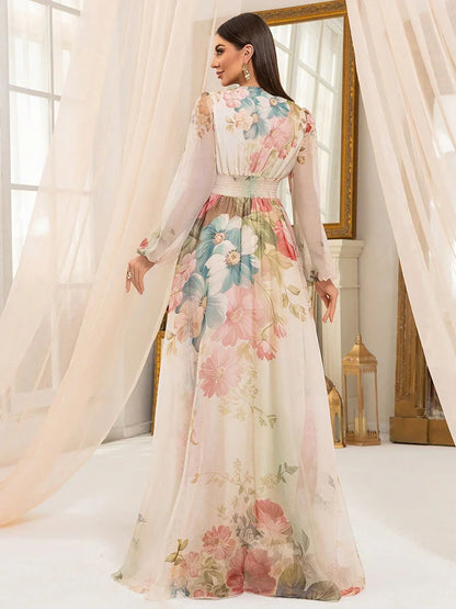TOLEEN Women’s Floral Print Lantern Sleeve Maxi Dress