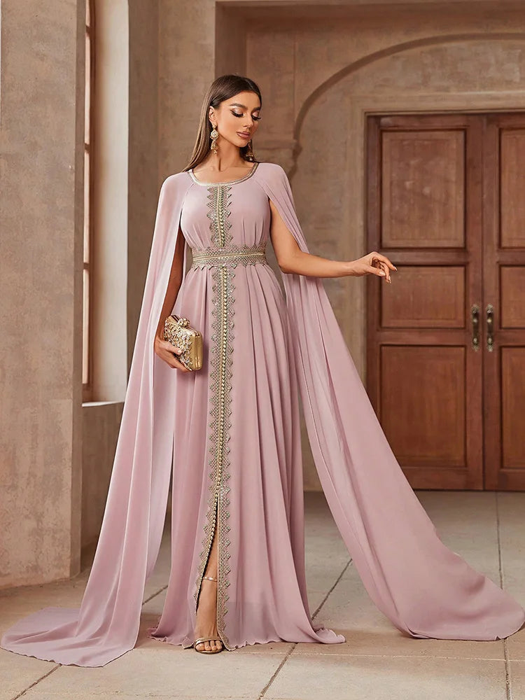 TOLEEN Embroidered Cape Sleeve Arabian Maxi Dress