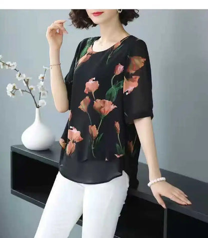 Women’s Loose Chiffon Short Sleeve Blouse